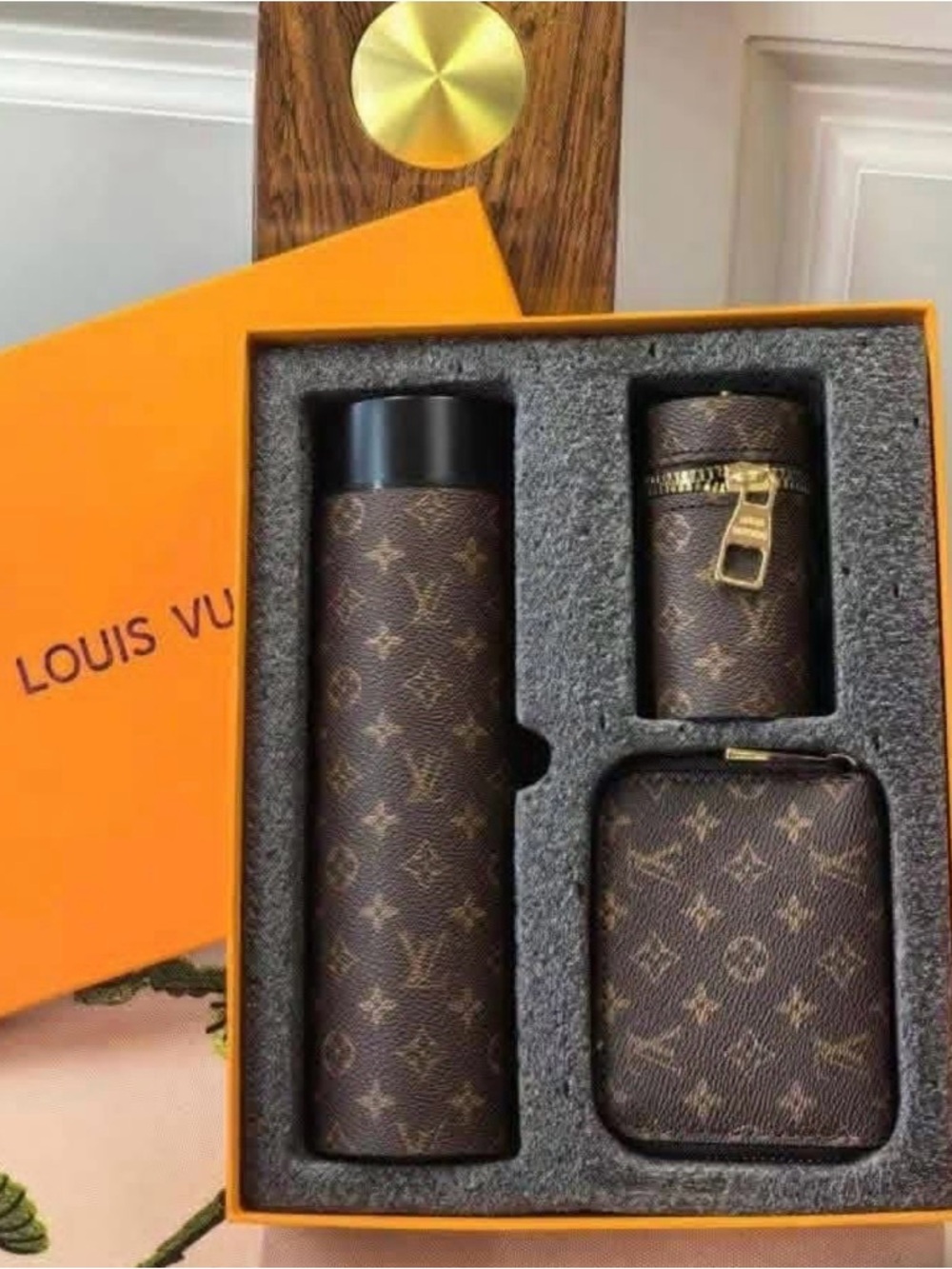 Brown Monogram Travel Set with Gold Hardware tumbler digital